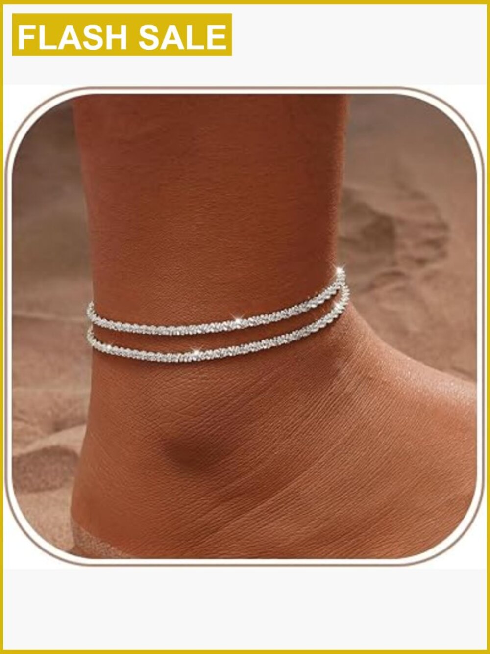 Layered Rhinestone Anklet Set - Waterproof Sparkly Ankle Bracelet for Women